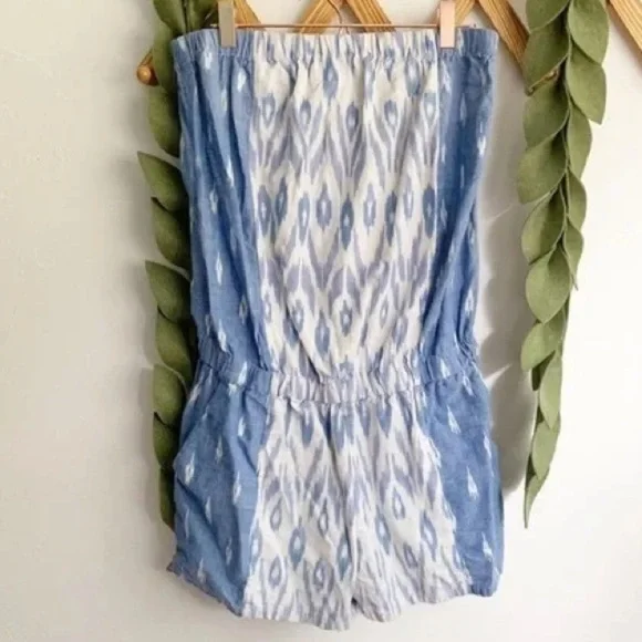 Joie Gidget Ikat Chambray Romper in Blue and White Size L - Picture 3 of 5